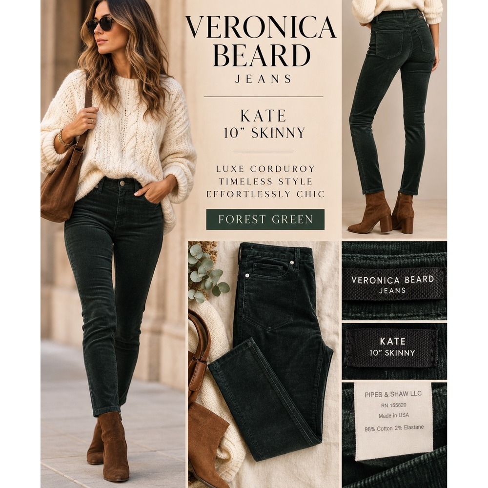 Veronica Beard Kate 10" Skinny Corduroy Pants 30 Forest Green High Rise